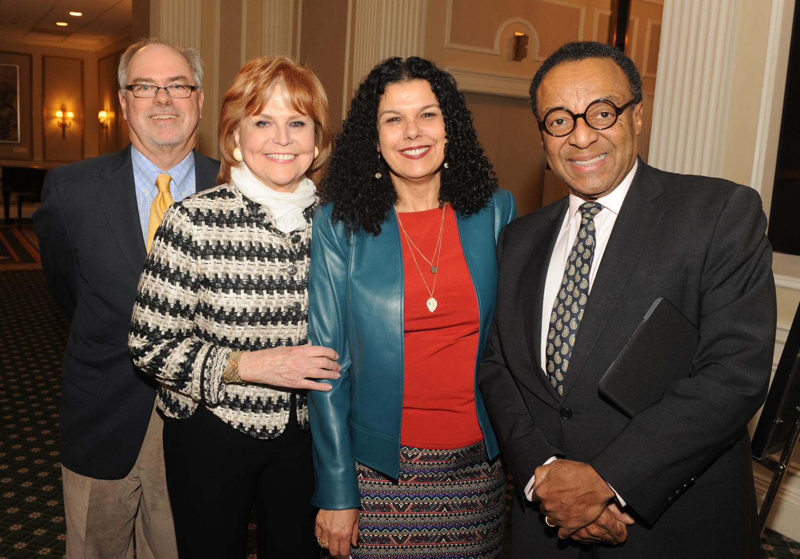 (from L to R) Center for Journalism Co-Directors Don Moseley and Carol Marin, College of Communication Dean Salma Ghanem, and Clarence Page. (Photo by Paul Berg.)