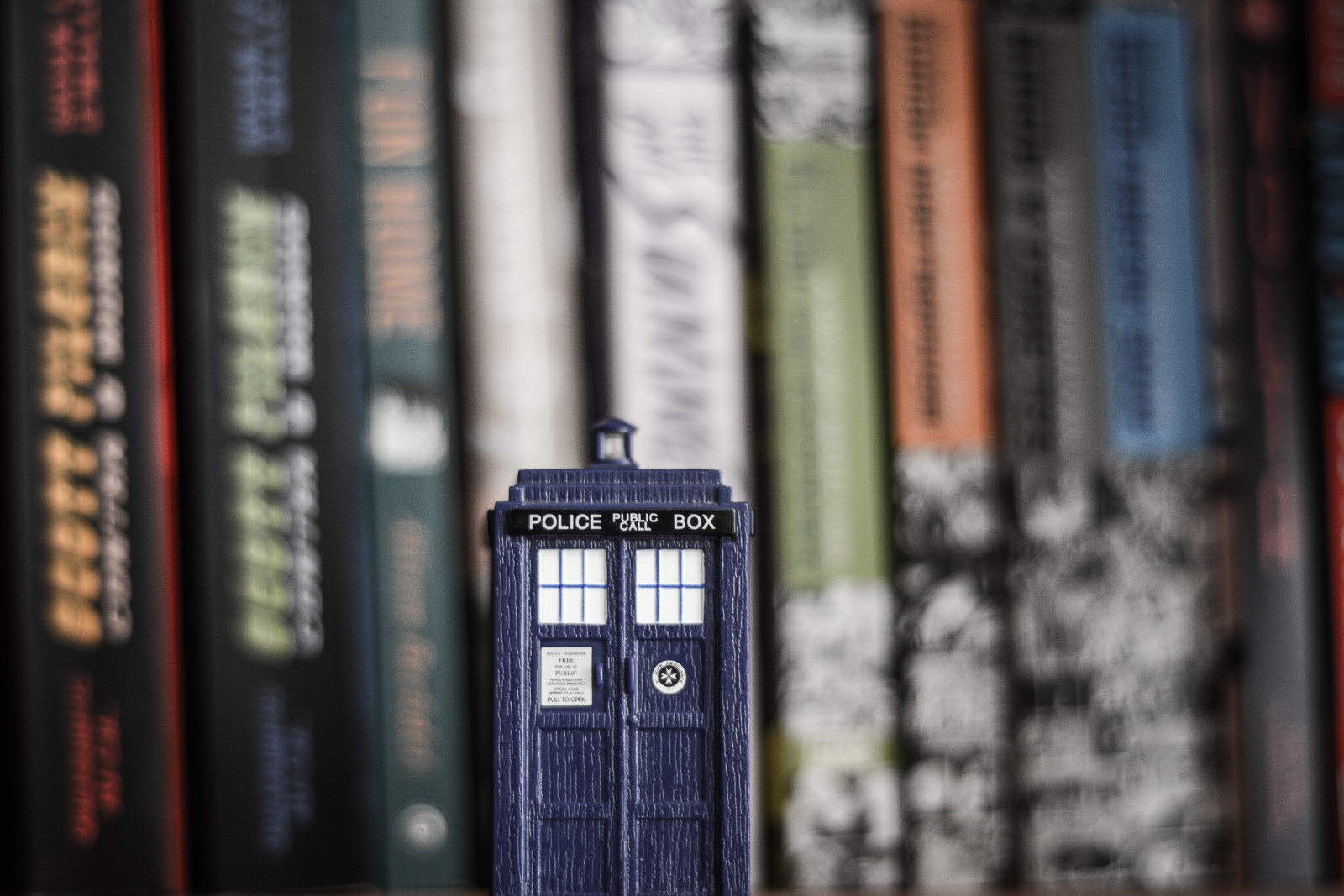 TARDIS with books in background
