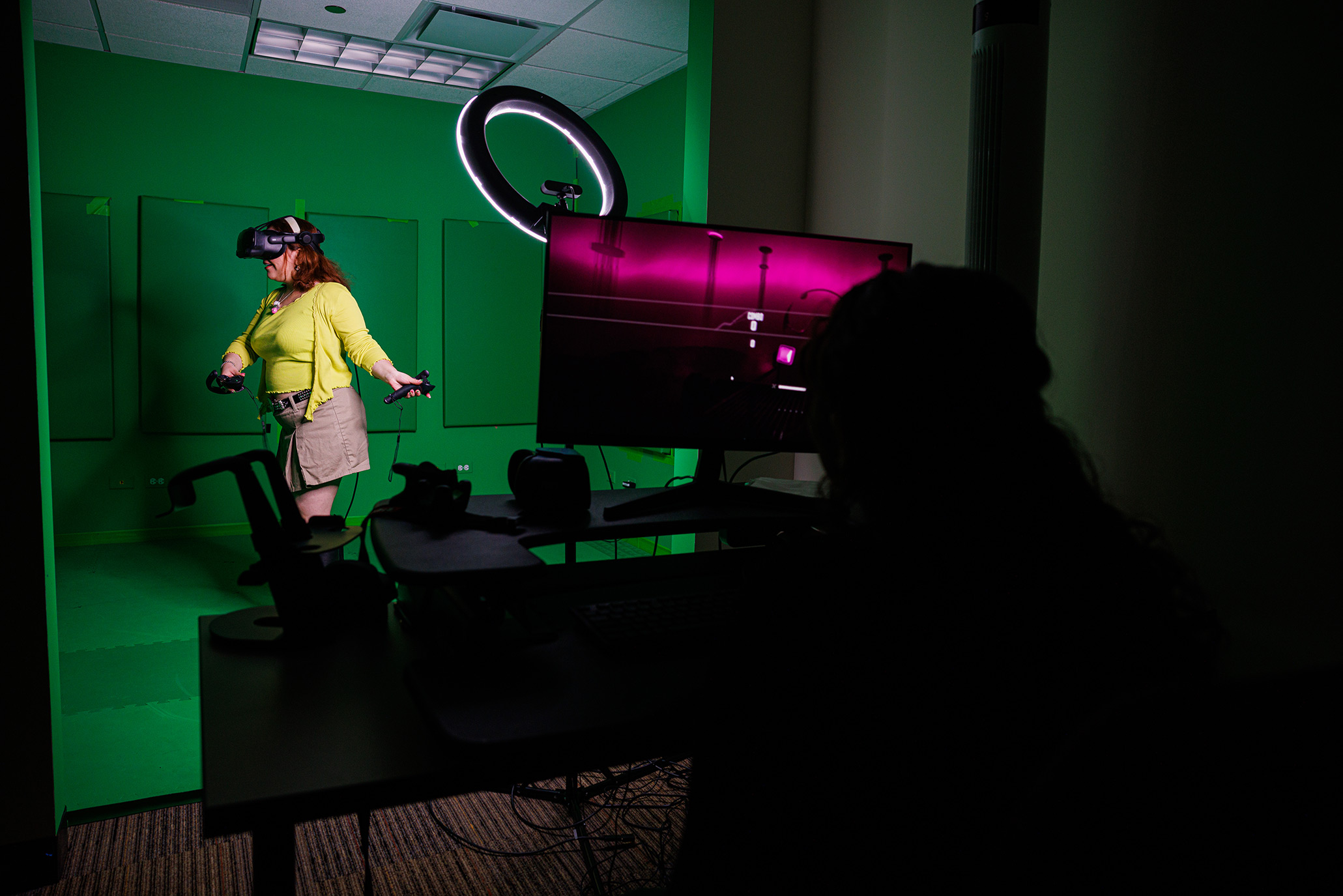 Student using virtual reality headset