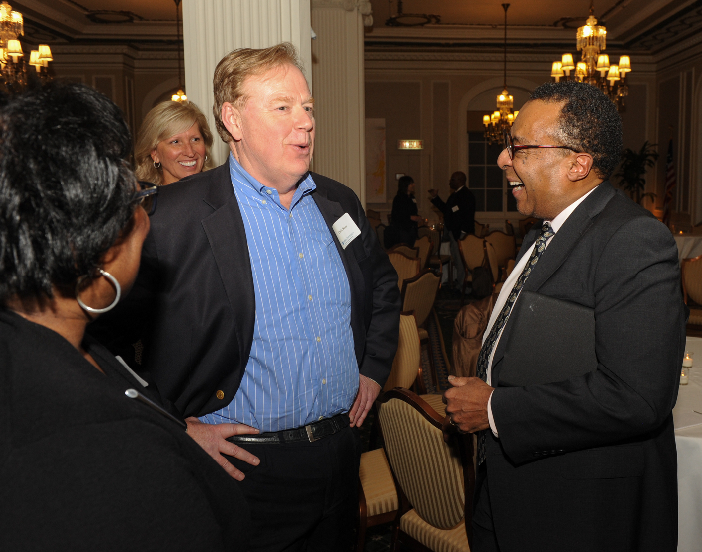 College of Communication Journalist-in-Residence Chris Bury and Clarence Page share a few words. (Photo by Paul Berg.)