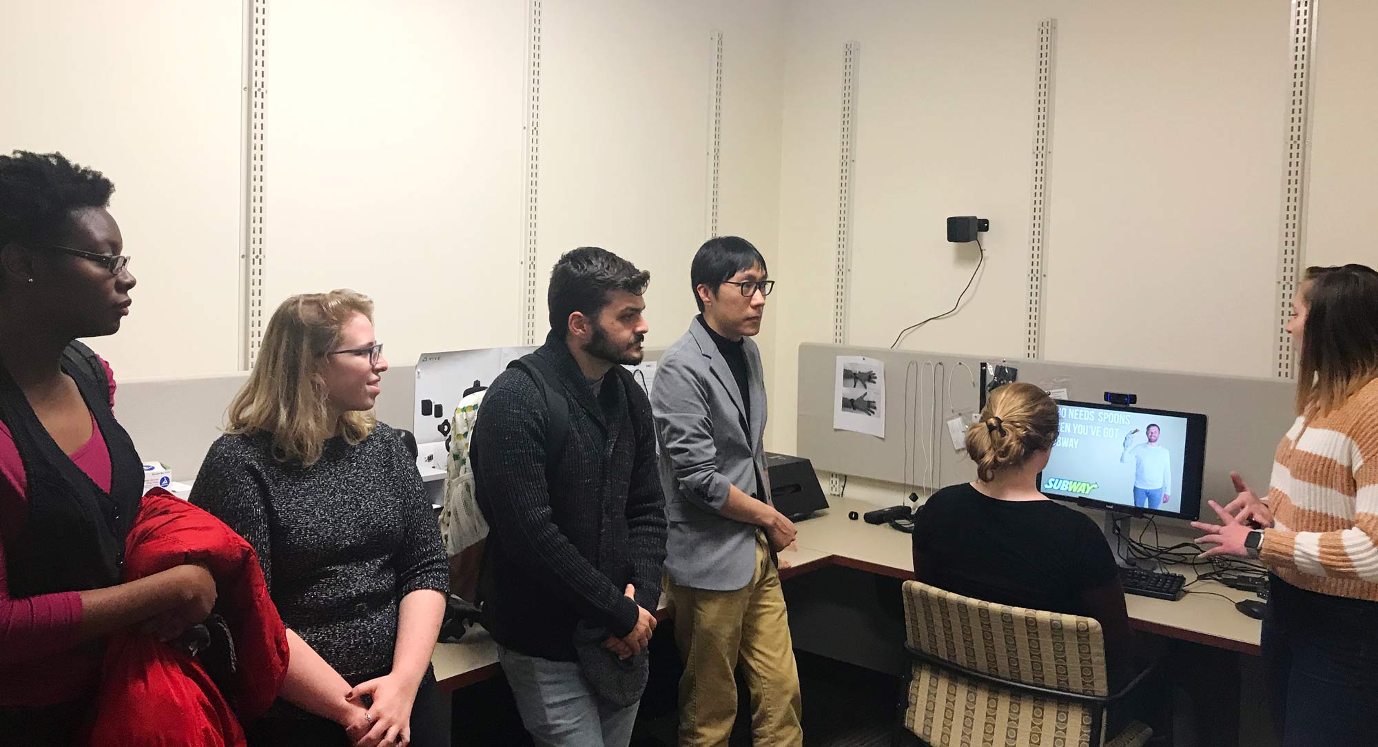 Students watch a technology demonstration