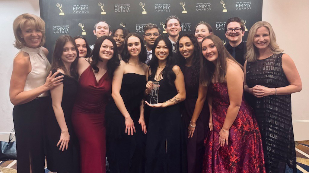 Students, CJIE Director and College Dean at the 2025 Midwest/Chicago Emmy Awards